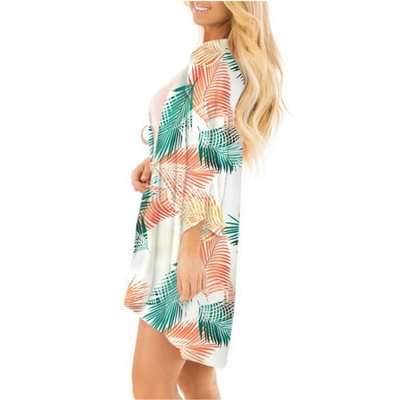 Juesi Womens Floral Chiffon Kimono Cardigans Loose Beach Cover Up Half Sleeve Smock Tops Swimsuit Bikini Coverups